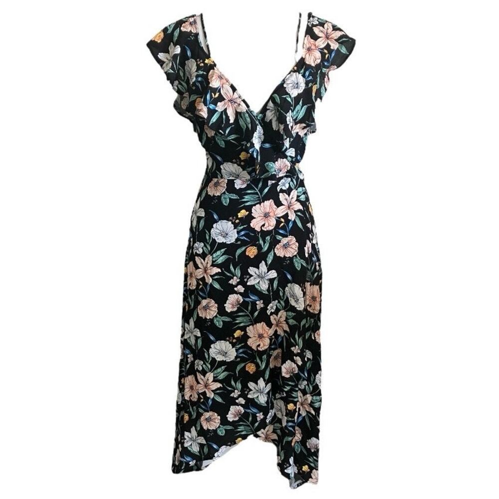 New Forever 21 Black White Floral Wrap Dress Large